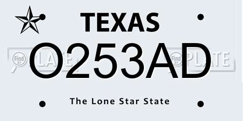 O253AD Texas License Plate