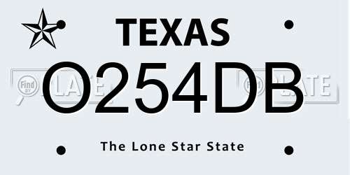 O254DB Texas License Plate
