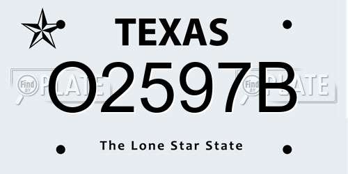 O2597B Texas License Plate
