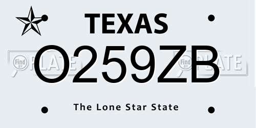 O259ZB Texas License Plate