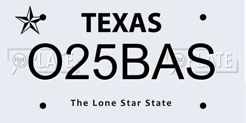 O25BAS Texas License Plate