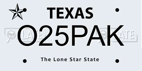 O25PAK Texas License Plate