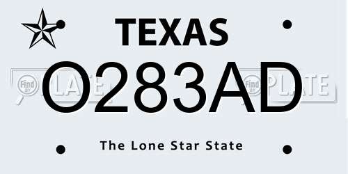 O283AD Texas License Plate