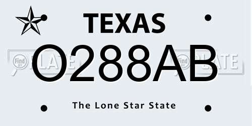 O288AB Texas License Plate
