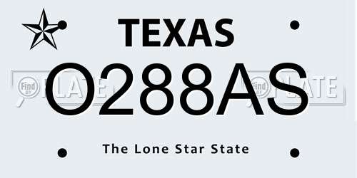 O288AS Texas License Plate