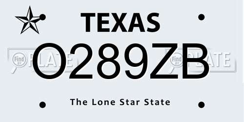 O289ZB Texas License Plate