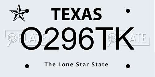 O296TK Texas License Plate