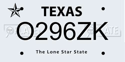 O296ZK Texas License Plate