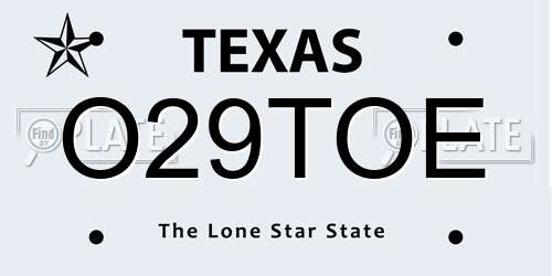 O29TOE Texas License Plate