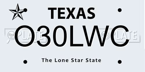 O30LWC Texas License Plate