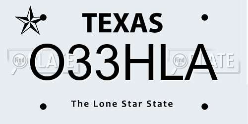 O33HLA Texas License Plate