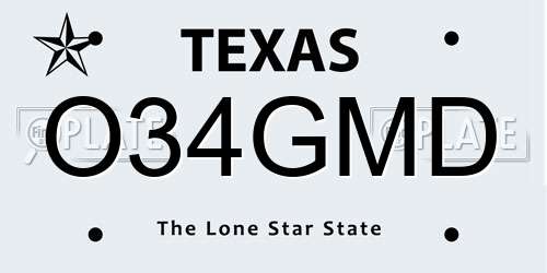 O34GMD Texas License Plate