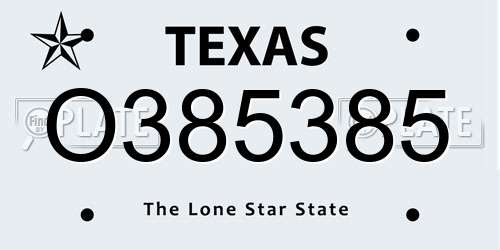 O385385 Texas License Plate