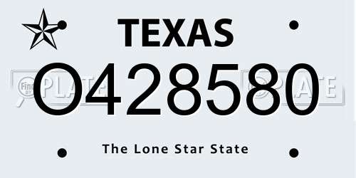 O428580 Texas License Plate