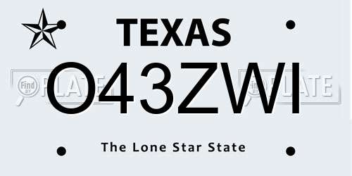 O43ZWI Texas License Plate
