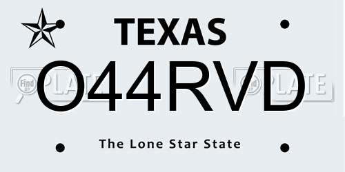 O44RVD Texas License Plate