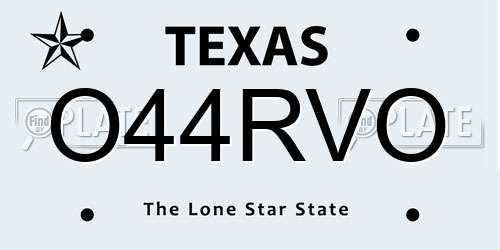 O44RVO Texas License Plate