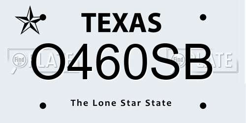O460SB Texas License Plate