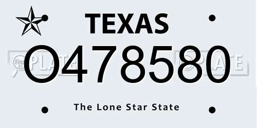 O478580 Texas License Plate
