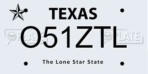 O51ZTL Texas License Plate