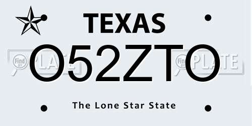 O52ZTO Texas License Plate