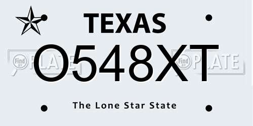 O548XT Texas License Plate