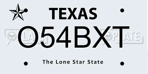 O54BXT Texas License Plate