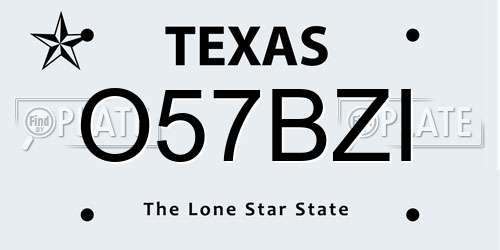 O57BZI Texas License Plate