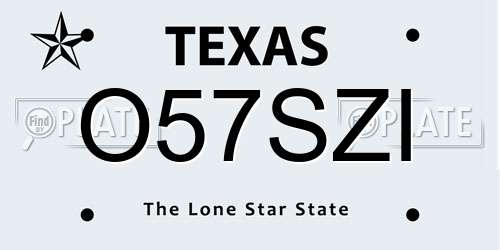 O57SZI Texas License Plate