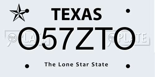 O57ZTO Texas License Plate