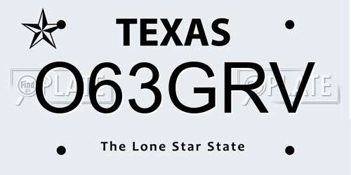 O63GRV Texas License Plate