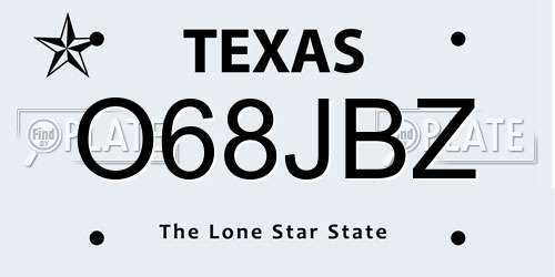 O68JBZ Texas License Plate