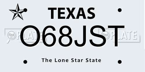 O68JST Texas License Plate