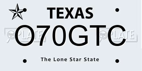 O70GTC Texas License Plate