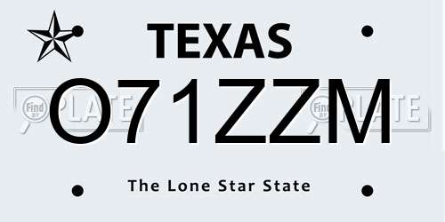 O71ZZM Texas License Plate