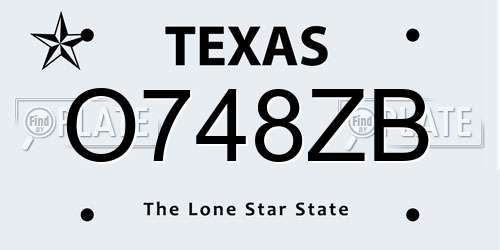 O748ZB Texas License Plate