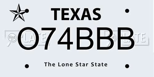 O74BBB Texas License Plate