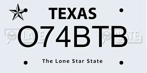 O74BTB Texas License Plate