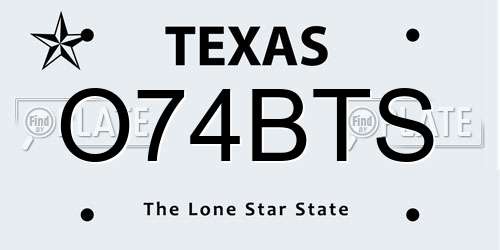 O74BTS Texas License Plate