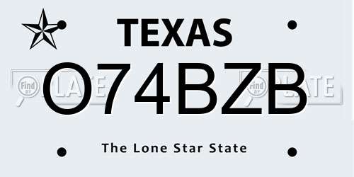 O74BZB Texas License Plate