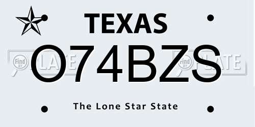 O74BZS Texas License Plate
