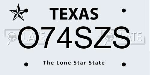O74SZS Texas License Plate
