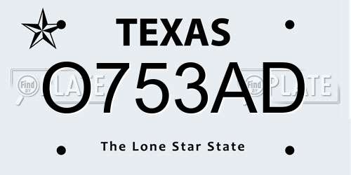 O753AD Texas License Plate