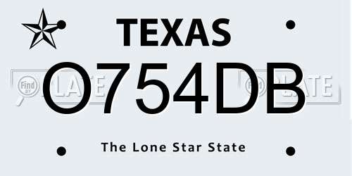O754DB Texas License Plate