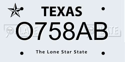 O758AB Texas License Plate