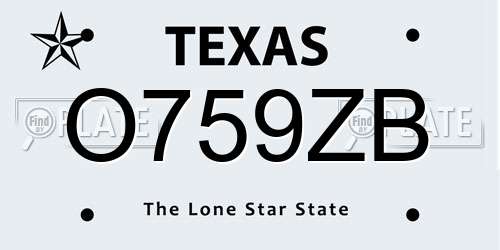 O759ZB Texas License Plate
