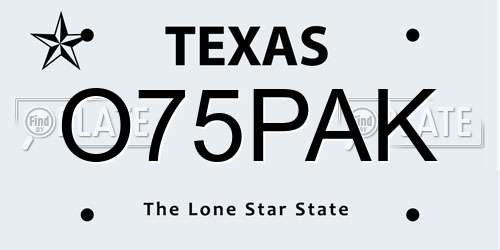 O75PAK Texas License Plate