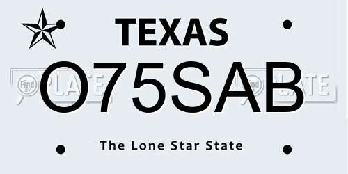 O75SAB Texas License Plate