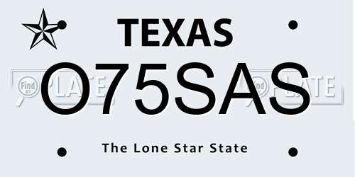 O75SAS Texas License Plate
