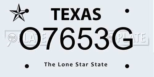 O7653G Texas License Plate
